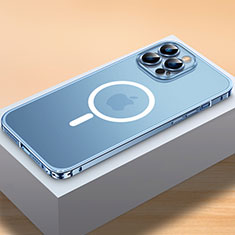 Custodia Lusso Metallo Laterale e Plastica Cover con Mag-Safe Magnetic QC2 per Apple iPhone 13 Pro Blu