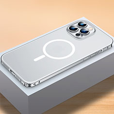 Custodia Lusso Metallo Laterale e Plastica Cover con Mag-Safe Magnetic QC2 per Apple iPhone 13 Pro Max Argento