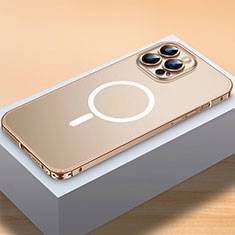 Custodia Lusso Metallo Laterale e Plastica Cover con Mag-Safe Magnetic QC2 per Apple iPhone 13 Pro Max Oro