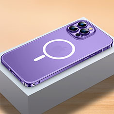 Custodia Lusso Metallo Laterale e Plastica Cover con Mag-Safe Magnetic QC2 per Apple iPhone 13 Pro Max Viola