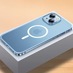 Custodia Lusso Metallo Laterale e Plastica Cover con Mag-Safe Magnetic QC2 per Apple iPhone 14 Plus Blu