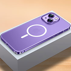 Custodia Lusso Metallo Laterale e Plastica Cover con Mag-Safe Magnetic QC2 per Apple iPhone 14 Plus Viola