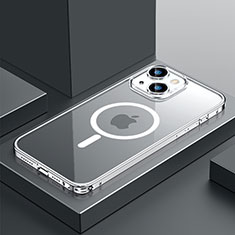 Custodia Lusso Metallo Laterale e Plastica Cover con Mag-Safe Magnetic QC3 per Apple iPhone 13 Argento