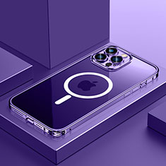 Custodia Lusso Metallo Laterale e Plastica Cover con Mag-Safe Magnetic QC3 per Apple iPhone 13 Pro Max Viola