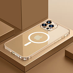 Custodia Lusso Metallo Laterale e Plastica Cover con Mag-Safe Magnetic QC3 per Apple iPhone 14 Pro Oro