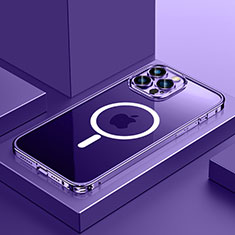 Custodia Lusso Metallo Laterale e Plastica Cover con Mag-Safe Magnetic QC3 per Apple iPhone 14 Pro Viola