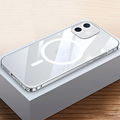 Custodia Lusso Metallo Laterale e Plastica Cover con Mag-Safe Magnetic QC4 per Apple iPhone 12 Argento