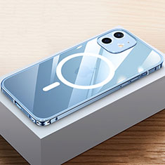 Custodia Lusso Metallo Laterale e Plastica Cover con Mag-Safe Magnetic QC4 per Apple iPhone 12 Blu