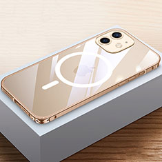 Custodia Lusso Metallo Laterale e Plastica Cover con Mag-Safe Magnetic QC4 per Apple iPhone 12 Oro