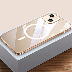 Custodia Lusso Metallo Laterale e Plastica Cover con Mag-Safe Magnetic QC4 per Apple iPhone 13 Mini Oro