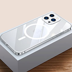 Custodia Lusso Metallo Laterale e Plastica Cover con Mag-Safe Magnetic QC4 per Apple iPhone 14 Pro Argento