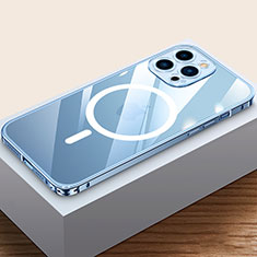 Custodia Lusso Metallo Laterale e Plastica Cover con Mag-Safe Magnetic QC4 per Apple iPhone 14 Pro Blu