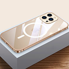 Custodia Lusso Metallo Laterale e Plastica Cover con Mag-Safe Magnetic QC4 per Apple iPhone 14 Pro Max Oro