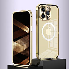 Custodia Lusso Metallo Laterale e Plastica Cover con Mag-Safe Magnetic QC5 per Apple iPhone 13 Pro Max Oro