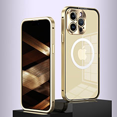 Custodia Lusso Metallo Laterale e Plastica Cover con Mag-Safe Magnetic QC5 per Apple iPhone 13 Pro Oro