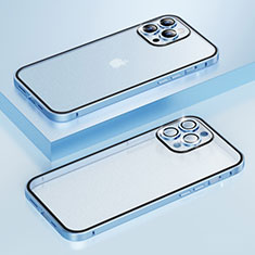 Custodia Lusso Metallo Laterale e Plastica Cover LF3 per Apple iPhone 13 Pro Max Blu