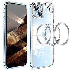 Custodia Lusso Metallo Laterale e Plastica Cover LF5 per Apple iPhone 15 Blu