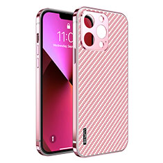 Custodia Lusso Metallo Laterale e Plastica Cover LF6 per Apple iPhone 13 Pro Oro Rosa