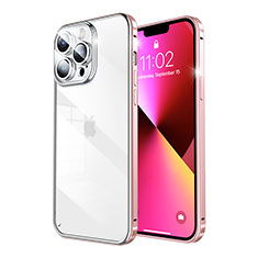 Custodia Lusso Metallo Laterale e Plastica Cover LF7 per Apple iPhone 13 Pro Max Oro Rosa