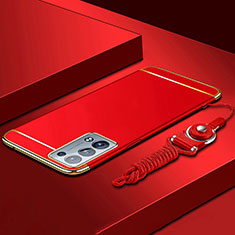 Custodia Lusso Metallo Laterale e Plastica Cover per Oppo Reno6 Pro+ Plus 5G Rosso