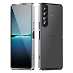 Custodia Lusso Metallo Laterale e Plastica Cover per Sony Xperia 1 IV Argento