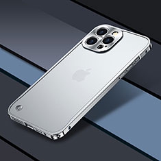 Custodia Lusso Metallo Laterale e Plastica Cover QC1 per Apple iPhone 13 Pro Argento