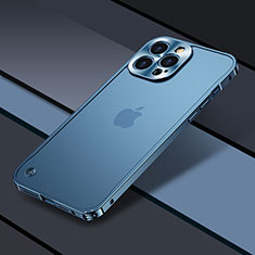 Custodia Lusso Metallo Laterale e Plastica Cover QC1 per Apple iPhone 13 Pro Max Blu