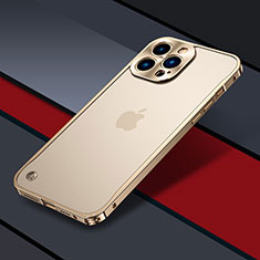 Custodia Lusso Metallo Laterale e Plastica Cover QC1 per Apple iPhone 13 Pro Max Oro