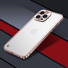 Custodia Lusso Metallo Laterale e Plastica Cover QC1 per Apple iPhone 13 Pro Oro Rosa