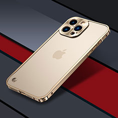 Custodia Lusso Metallo Laterale e Plastica Cover QC1 per Apple iPhone 14 Pro Max Oro