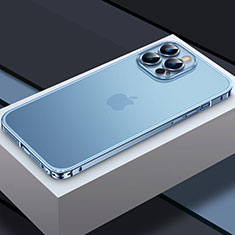 Custodia Lusso Metallo Laterale e Plastica Cover QC3 per Apple iPhone 13 Pro Blu