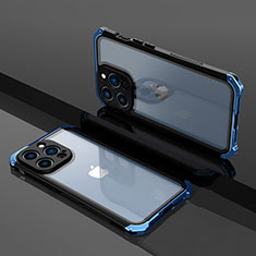Custodia Lusso Metallo Laterale e Plastica Cover SQ1 per Apple iPhone 15 Pro Blu