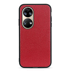 Custodia Lusso Pelle Cover B02H per Huawei P50 Pro Rosso