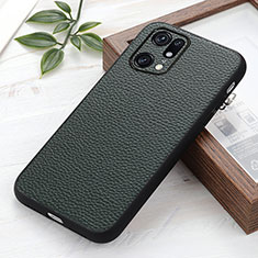 Custodia Lusso Pelle Cover B02H per Oppo Find X5 Pro 5G Verde