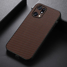 Custodia Lusso Pelle Cover B05H per Oppo Find X5 Pro 5G Marrone