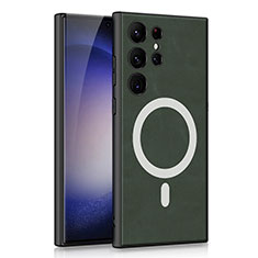 Custodia Lusso Pelle Cover con Mag-Safe Magnetic AC2 per Samsung Galaxy S22 Ultra 5G Verde