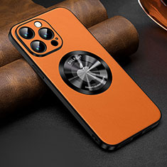Custodia Lusso Pelle Cover con Mag-Safe Magnetic LD2 per Apple iPhone 14 Pro Max Arancione