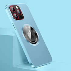 Custodia Lusso Pelle Cover con Mag-Safe Magnetic QC1 per Apple iPhone 12 Pro Max Cielo Blu