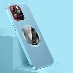 Custodia Lusso Pelle Cover con Mag-Safe Magnetic QC1 per Apple iPhone 13 Pro Cielo Blu