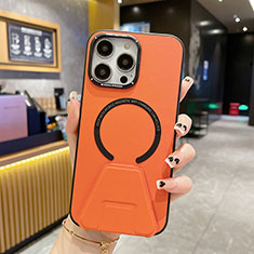 Custodia Lusso Pelle Cover con Mag-Safe Magnetic QC2 per Apple iPhone 14 Pro Arancione