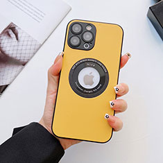 Custodia Lusso Pelle Cover con Mag-Safe Magnetic QC3 per Apple iPhone 13 Pro Giallo