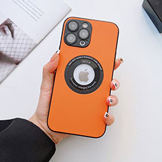 Custodia Lusso Pelle Cover con Mag-Safe Magnetic QC3 per Apple iPhone 13 Pro Max Arancione