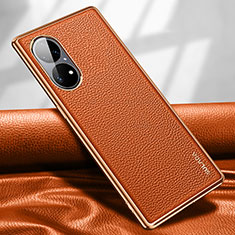 Custodia Lusso Pelle Cover LD1 per Huawei P50 Pro Arancione