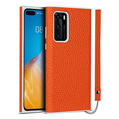 Custodia Lusso Pelle Cover N01 per Huawei P40 Arancione