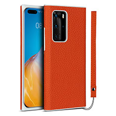 Custodia Lusso Pelle Cover N01 per Huawei P40 Pro Arancione