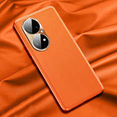 Custodia Lusso Pelle Cover QK1 per Huawei P50 Pro Arancione