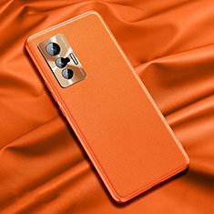 Custodia Lusso Pelle Cover QK1 per Vivo X70 5G Arancione