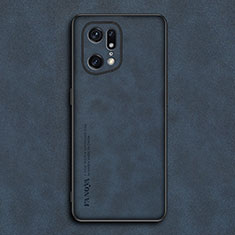 Custodia Lusso Pelle Cover S01 per Oppo Find X5 Pro 5G Blu