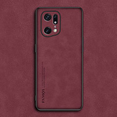 Custodia Lusso Pelle Cover S01 per Oppo Find X5 Pro 5G Rosso