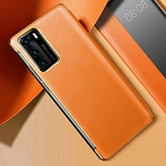 Custodia Lusso Pelle Cover S02 per Huawei P40 Arancione